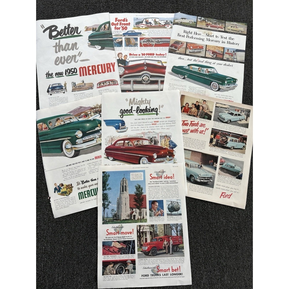 Lot Vintage Ford Mercury Print Ads 1950s Magazine Ephemera Classic Car